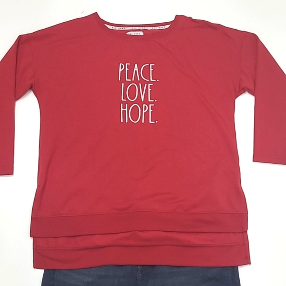 Rae Dunn Holiday Sweatshirt Pullover Christmas Top Ribbed Hem Peace Love Hope - Picture 10 of 17